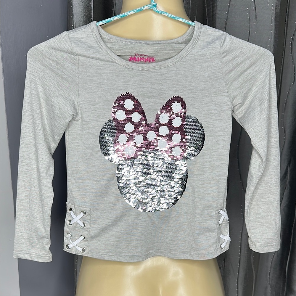 Disney Junior Minnie  Sz 5 Gray Sequin Kids Top